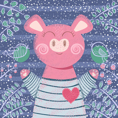 Obraz na płótnie Canvas Cute winter pig - children illustration.