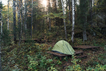 Tent for rest in the forest