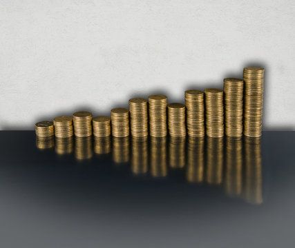F&uuml;nfzig Cent M&uuml;nzen in Form eines Charts gestapelt