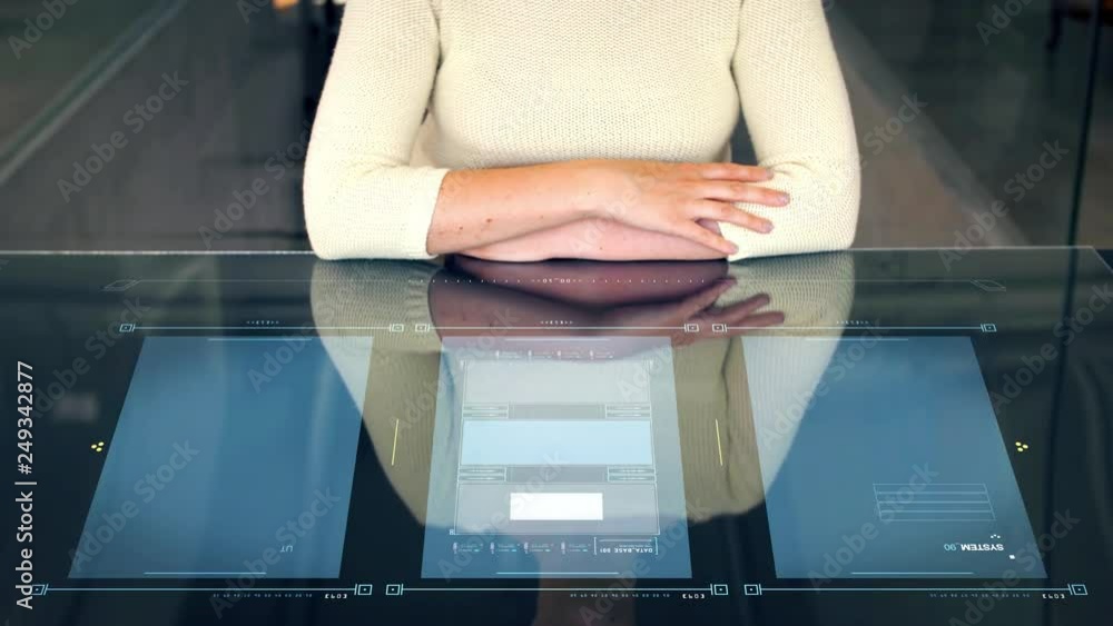 Poster programming and technology concept - woman working with computer digital screen
