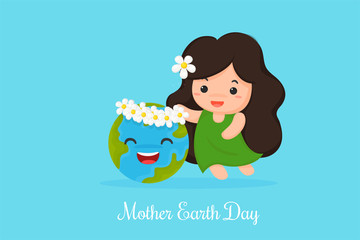 Cute cartoon Mother Earth shows love for the world.