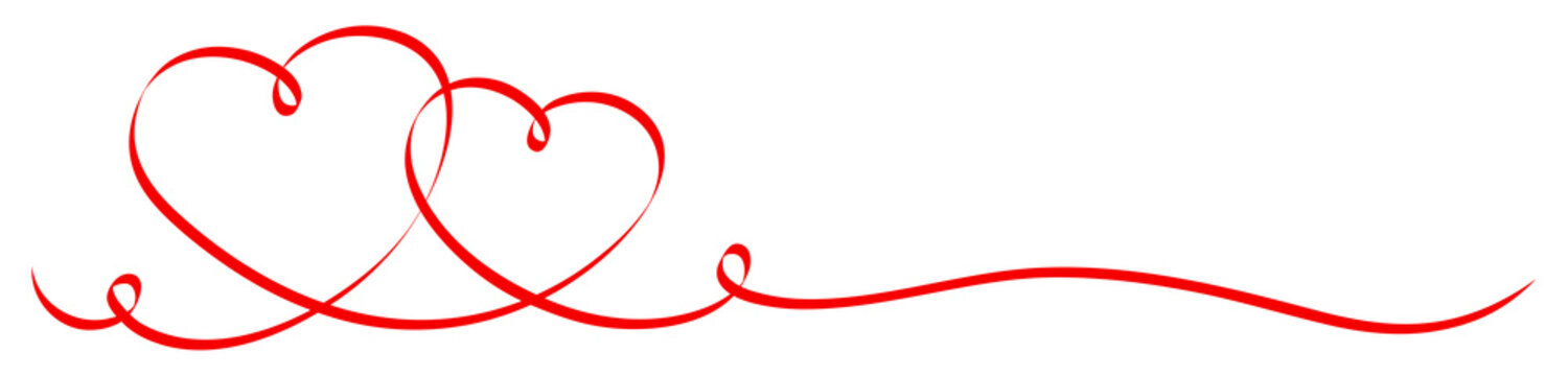 2 Verbundene Herzen Kalligrafie Rot
