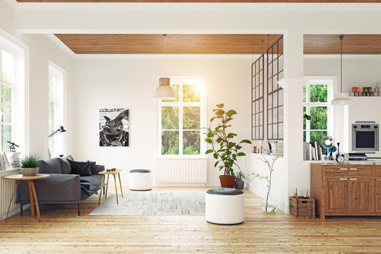 Fototapeta modern scandinavian living room design.