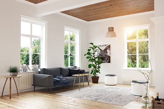 Fototapeta modern scandinavian living room design.