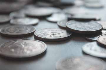 Metal Russian money on white background