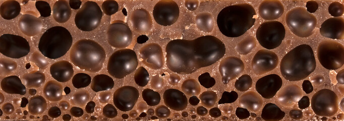 Texture of back of chocolate bar, close up