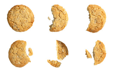 Homemade oatmeal cookie isolated on white background. Its are a nutrient-rich food associated with protein and fiber.