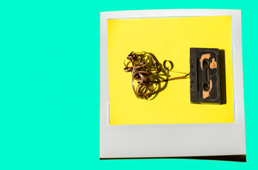 Instant photo on colored blue background.