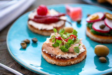 Bruschetta on the plate, delicious spring breakfast