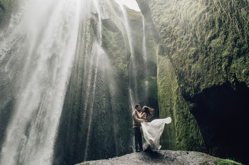 Happy Couple on romantic travel on Iceland.