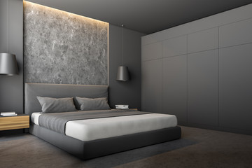 Gray and stone bedroom corner