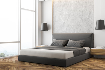 Corner of white and stone bedroom