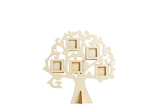 Wooden frame of the family tree on a white background