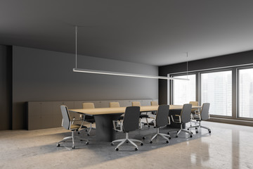 Gray meeting room corner, beige chairs