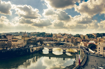 View from sant Angelo castle of the river Tiber and and the city of Rome.