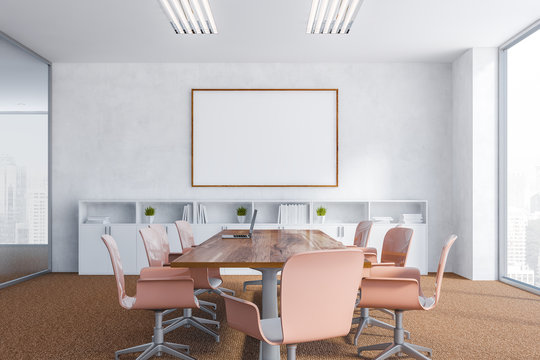 White meeting room with poster