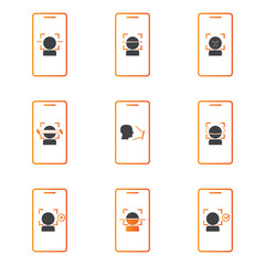 Face Recognition System Icons Set Biometric Identification Concept Vector Illustration