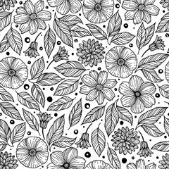 Seamless pattern with decorative flowers. Freehand drawing