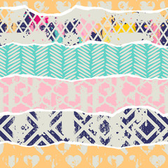 Seamless pattern with decorative elements, patchwork tiles.