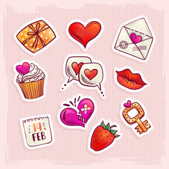 Seth illustrations and decorative elements for Valentine's Day. Freehand drawing