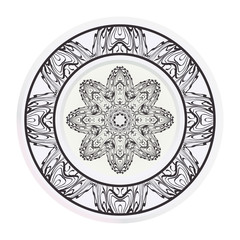 decorative plates for interior design. Empty dish, porcelain plate mock up design. Vector illustration. Decorative plates with stilish ornament patterns. Home decor background.