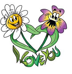 Cartoon flowers, couple in love, vector illustration