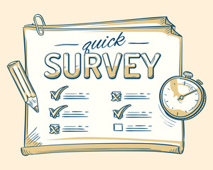 Drawn quick survey checklist with pencil and timer