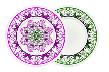 modern plate for interior design, circle medalion, colorful kitchen, vector illustration