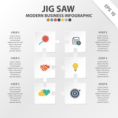 Vector of modern Jig Saw Infographic template, Business template for presentation, element of target, Illustration, flowchart, layout, Creative infographic Idea concept, content.