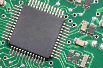 close up microchip of an electronic circuit