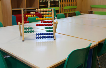 inside a classroom of kindergarten and an old wooden abacus