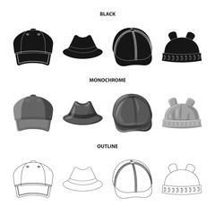 Isolated object of headgear and cap sign. Set of headgear and accessory stock symbol for web.