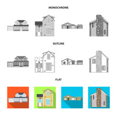 Vector illustration of building and front sign. Set of building and roof stock symbol for web.