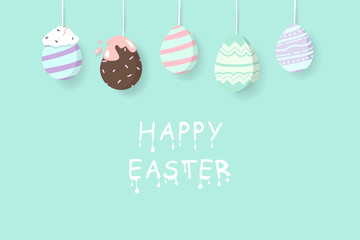 Easter egg, elegant egg fancy hanging, liquid melted text, greeting card holiday, decoration poster invitation vector illustration