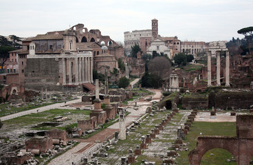 Fototapeta na wymiar Roman Forum. Ancient architecture Rome Italy.