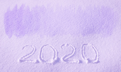 The inscription on the snow 2020 with copy space, a template for the inscription, text, design. Postcard template. The concept of holiday, vacation.