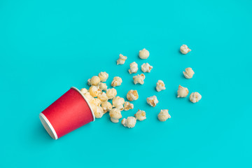 Pop corn on pastel color background.Food and snack concepts ideas.Minimal