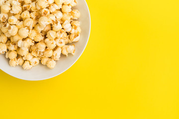 Pop corn on pastel color background.Food and snack concepts ideas.Minimal