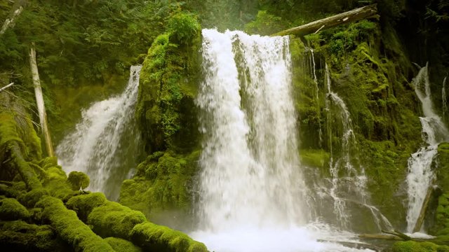 Amazing waterfall and moss covered rocks in Oregon.