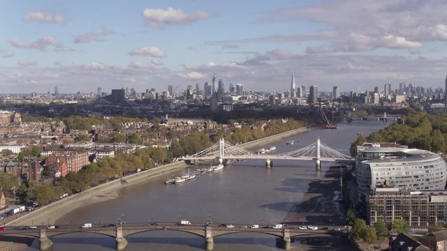 Aerial Albert Bridge Chelsea & London Skyline 