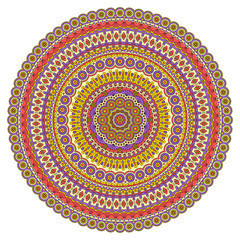Round mandala with a bright pattern. Vector print isolated on white background.