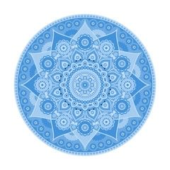 Round mandala with blue flower pattern isolated on white background. Vector print.