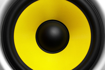 Yellow speaker loudspeaker close-up part of a musical column