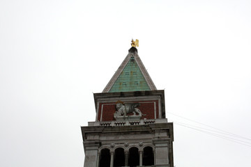 Venice / Italy - February 02 2018. Saint Mark square in Venice Italy. Bell Tower. San Marco Campanile Bell Tower in Venice. Campanile di San Marco. Saint  Mark square in Venice Italy. The Procuratie.