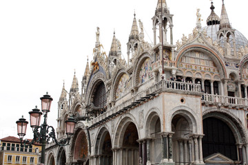 Naklejka premium Venice / Italy - February 02 2018. Saint Mark cathedral on the Mark square in Venice Italy. Details. Saint Marco Cathedral. 