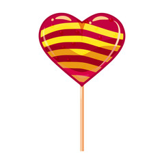 Heart shaped lollipop dessert icon on stick. Sweet food icon. Detailed lollipop icon can be used for art design Valentine s Day. Vector banner, poster, flyer, isolated