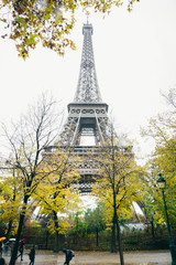 Paris (France) - Tour Eiffel in a rainy day and natural fall colors