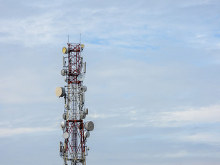Kuala Lumpur, Malaysia - February 13, 2019 : Telecommunications or Communication transmitter tower...