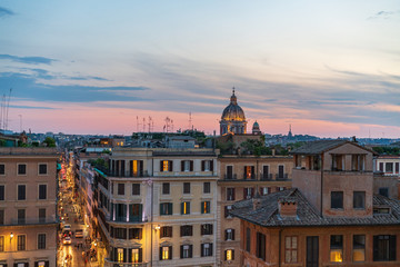 Fototapeta na wymiar Night view at Piazza di Spagna from upstairs horizontal