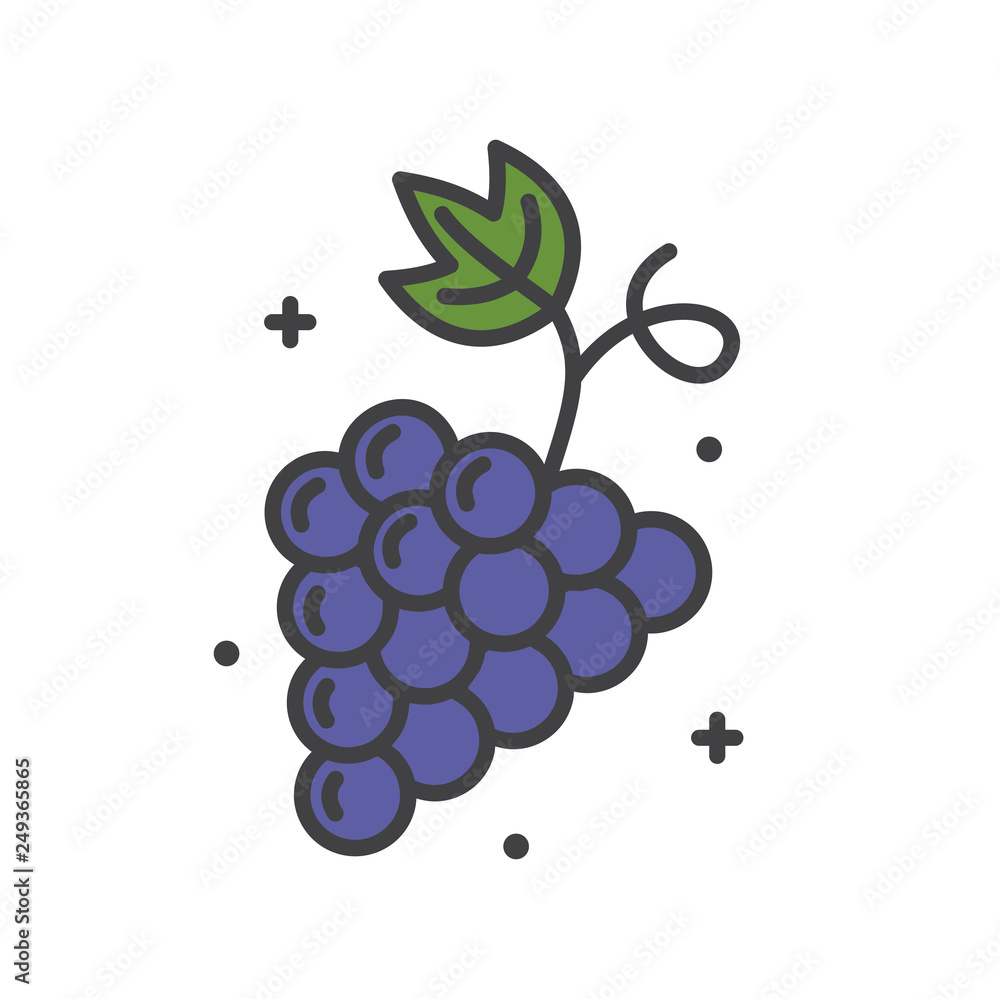 Poster grape line icon on white background for graphic and web design, modern simple vector sign. internet 